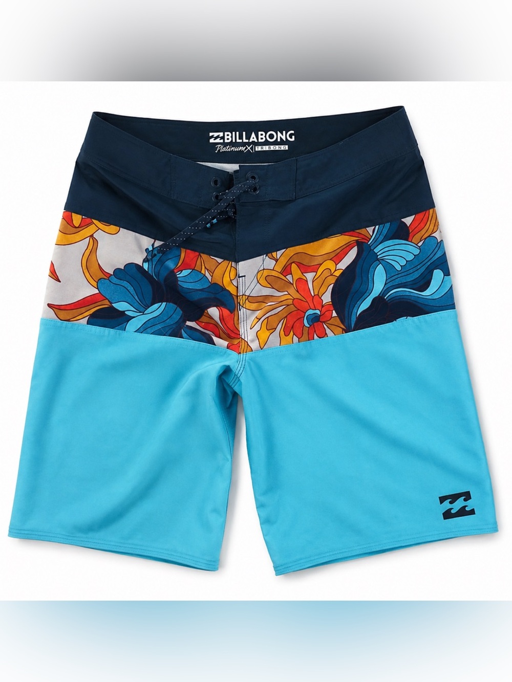 Billabong Men's Navy, Turquoise and Multicolor Floral Panel Boardshorts